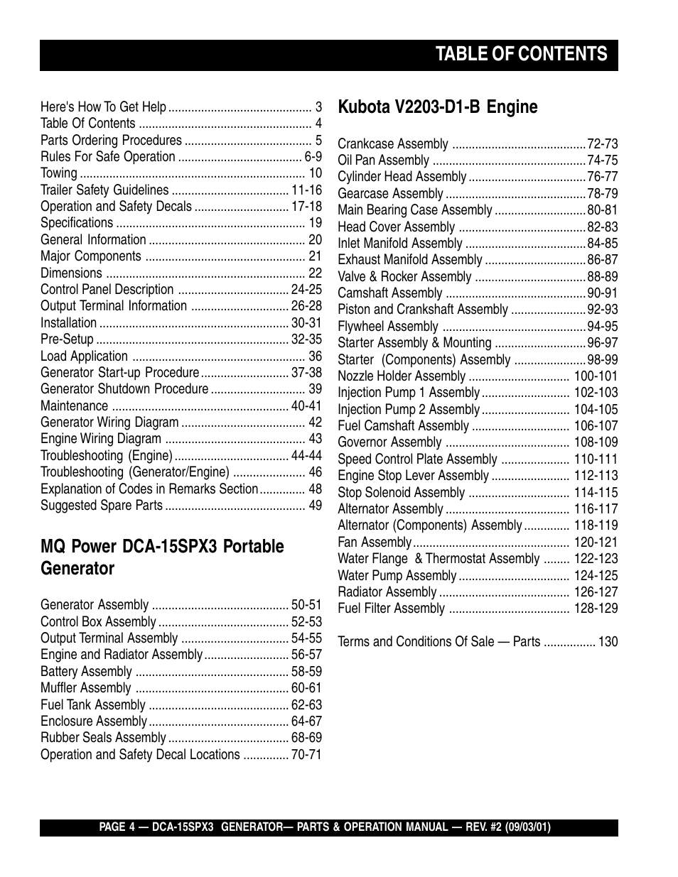 Multiquip WHISPERWATTTM GENERATOR DCA-15SPX3 User Manual | Page 4 / 132
