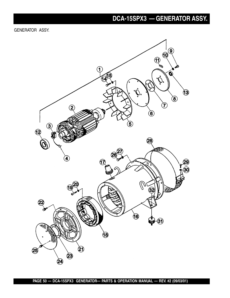 Dca-15spx3 — generator assy | Multiquip WHISPERWATTTM GENERATOR DCA-15SPX3 User Manual | Page 50 / 132