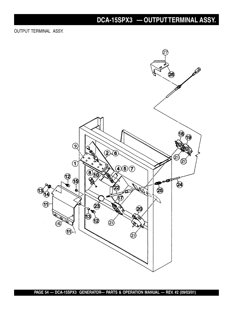 Dca-15spx3 — output terminal assy | Multiquip WHISPERWATTTM GENERATOR DCA-15SPX3 User Manual | Page 54 / 132