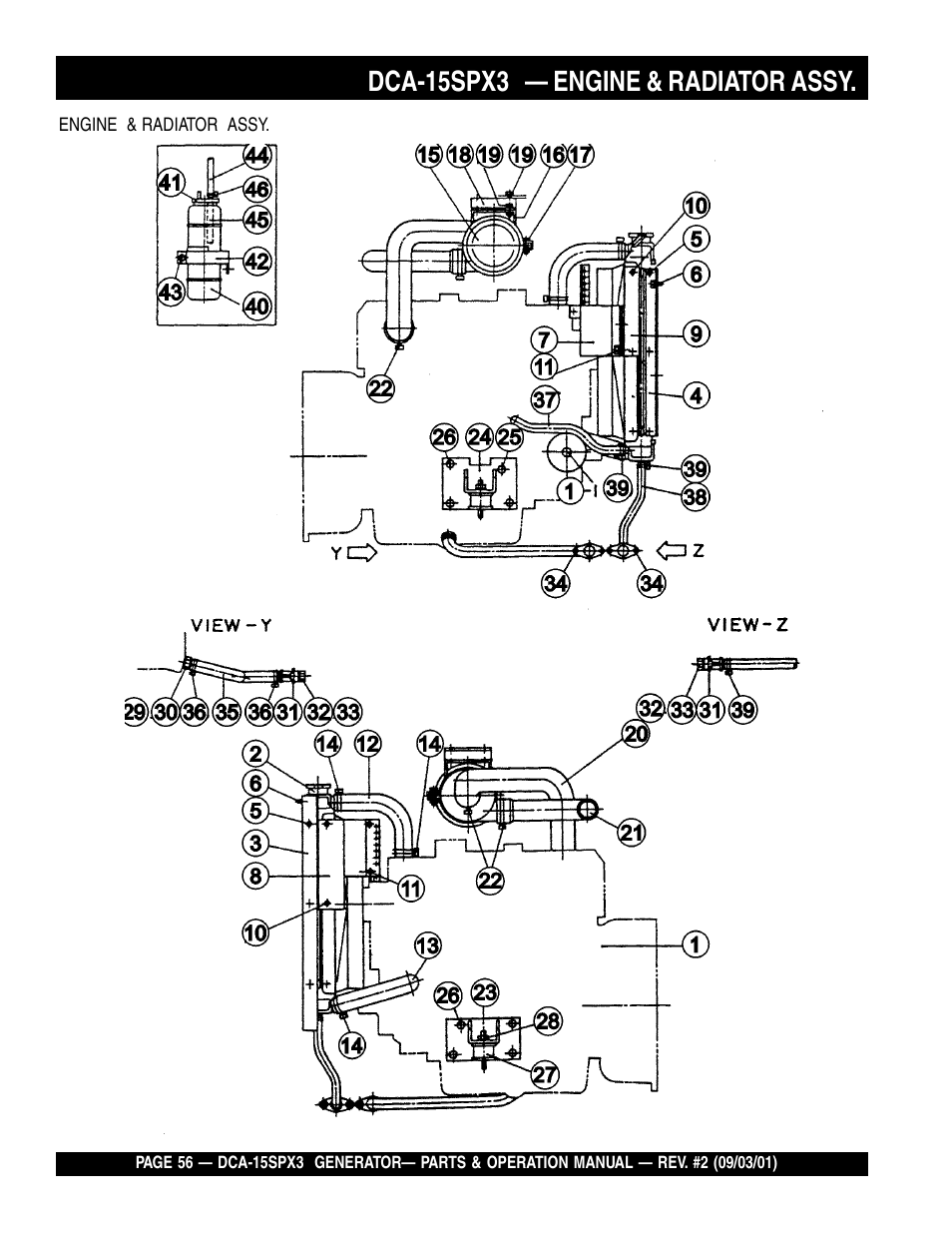 Dca-15spx3 — engine & radiator assy | Multiquip WHISPERWATTTM GENERATOR DCA-15SPX3 User Manual | Page 56 / 132