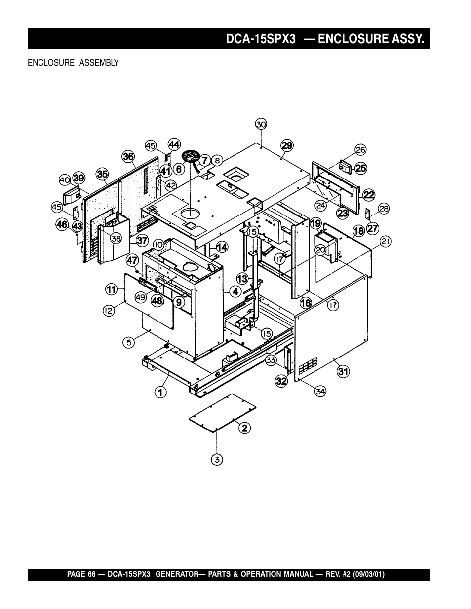 Dca-15spx3 — enclosure assy | Multiquip WHISPERWATTTM GENERATOR DCA-15SPX3 User Manual | Page 66 / 132