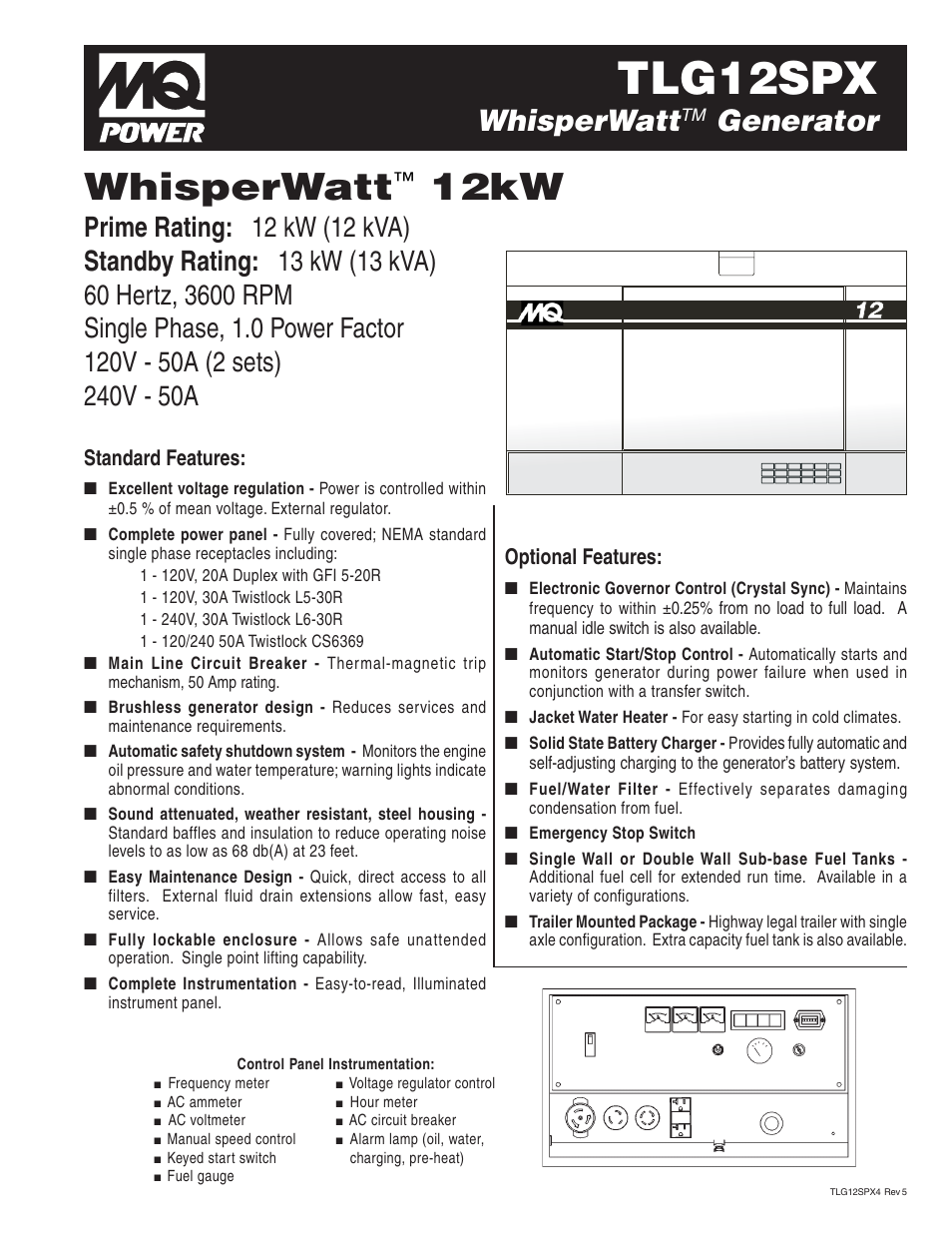 Multiquip MQ WhisperWatt Generator TLG12SPX User Manual | 2 pages