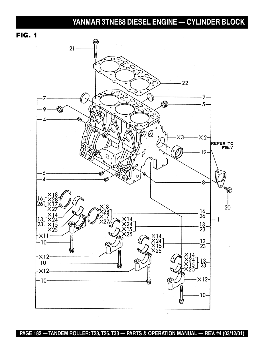 Yanmar 3tne88 diesel engine — cylinder block | Multiquip Rammax Tandem Vibratory Roller T23 User Manual | Page 182 / 232