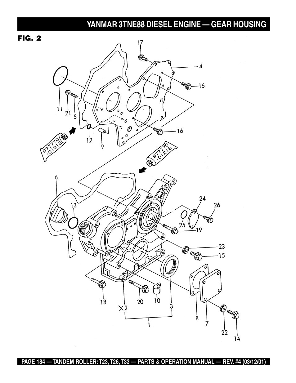 Yanmar 3tne88 diesel engine — gear housing | Multiquip Rammax Tandem Vibratory Roller T23 User Manual | Page 184 / 232