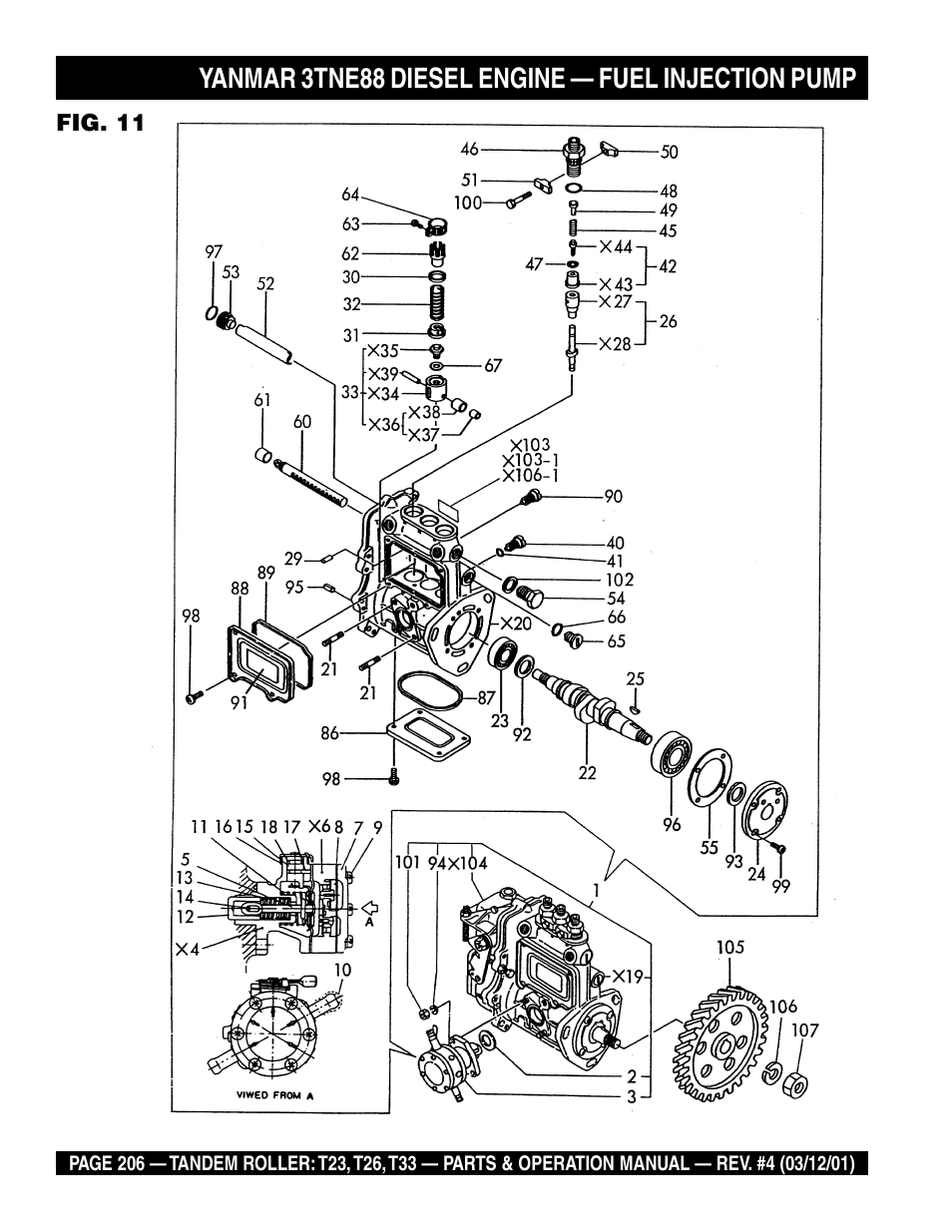 Yanmar 3tne88 diesel engine — fuel injection pump | Multiquip Rammax Tandem Vibratory Roller T23 User Manual | Page 206 / 232