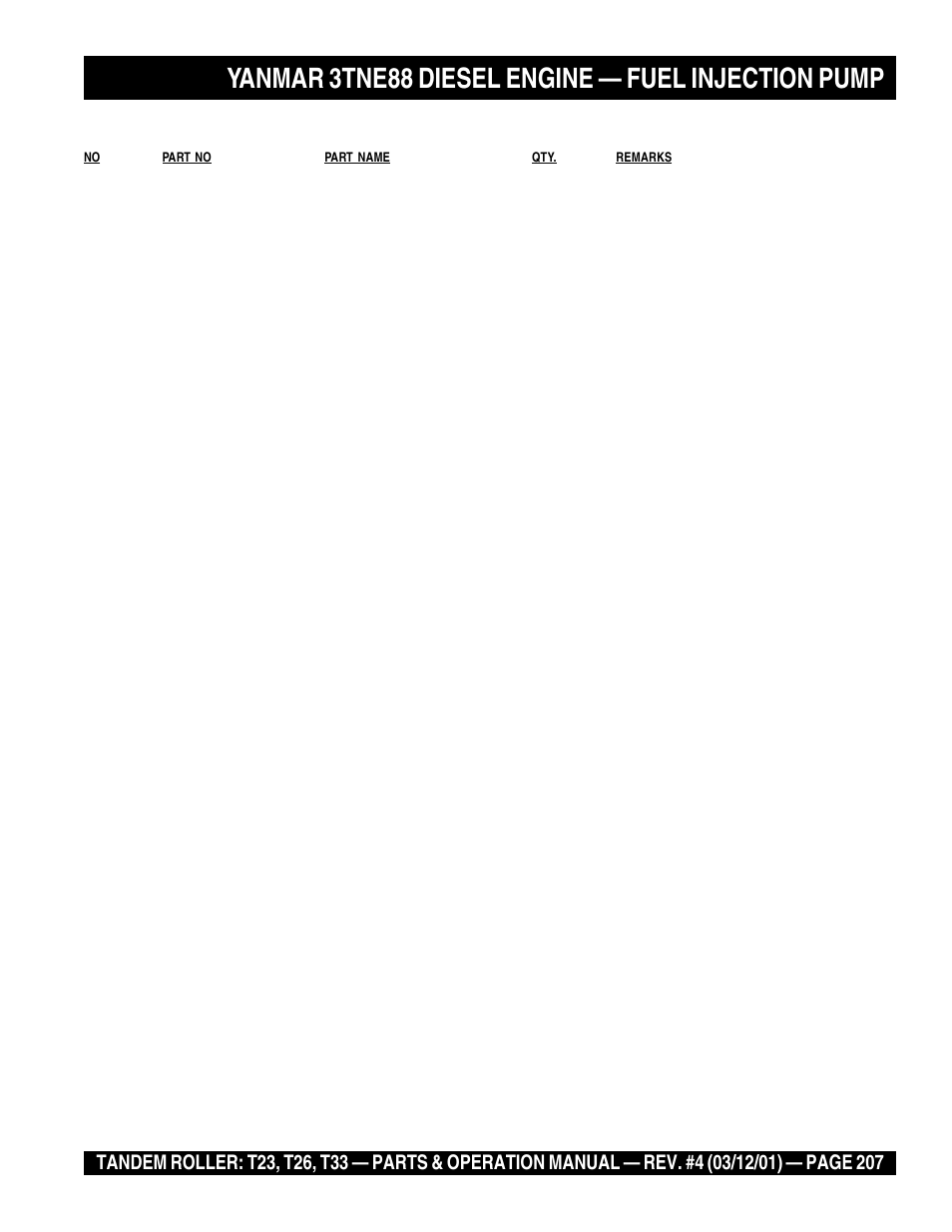 Yanmar 3tne88 diesel engine — fuel injection pump | Multiquip Rammax Tandem Vibratory Roller T23 User Manual | Page 207 / 232