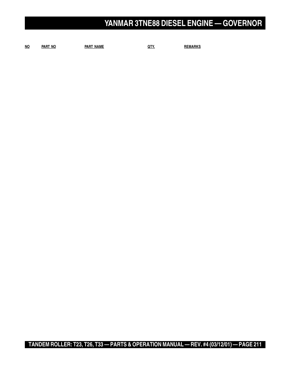 Yanmar 3tne88 diesel engine — governor | Multiquip Rammax Tandem Vibratory Roller T23 User Manual | Page 211 / 232