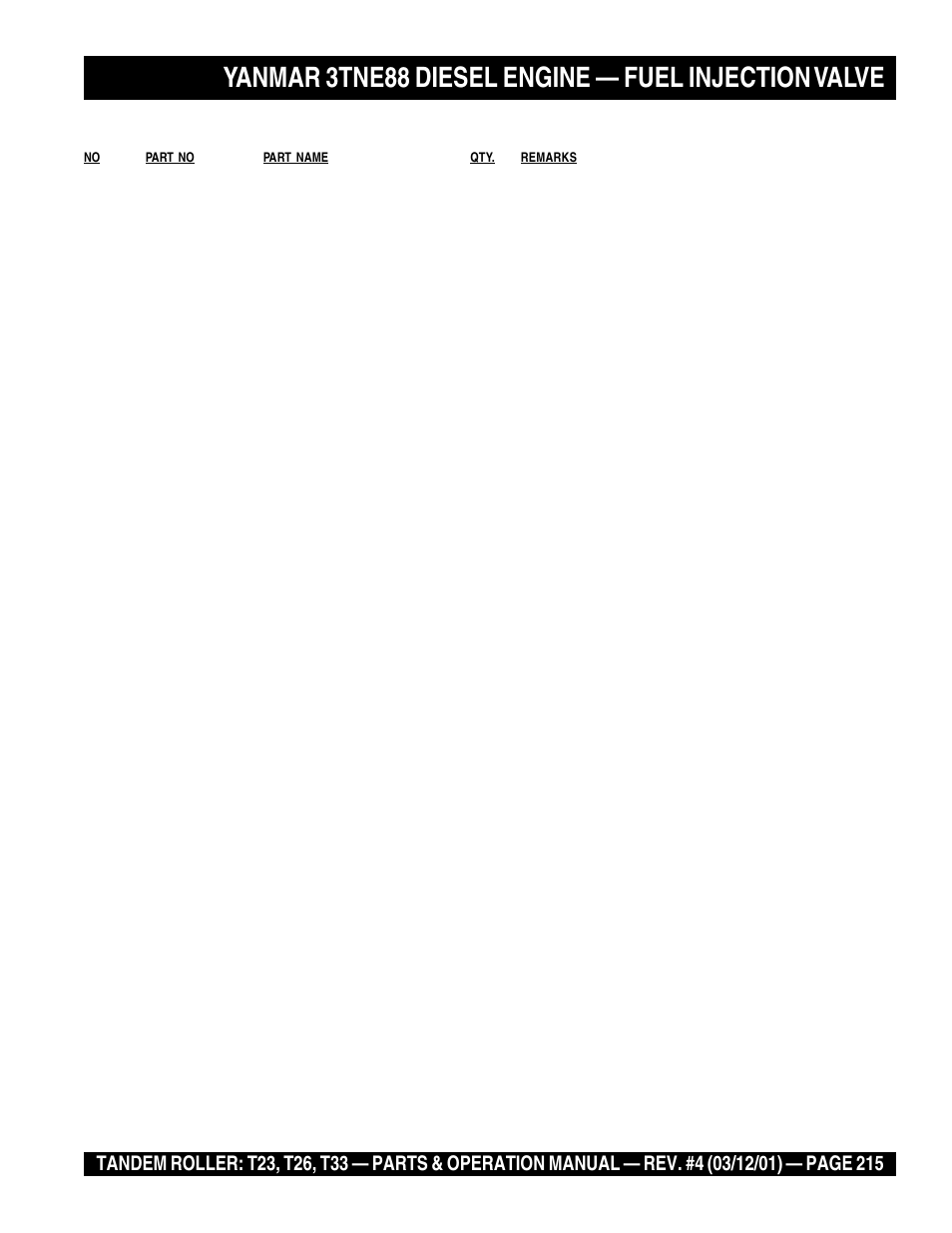 Yanmar 3tne88 diesel engine — fuel injection valve | Multiquip Rammax Tandem Vibratory Roller T23 User Manual | Page 215 / 232