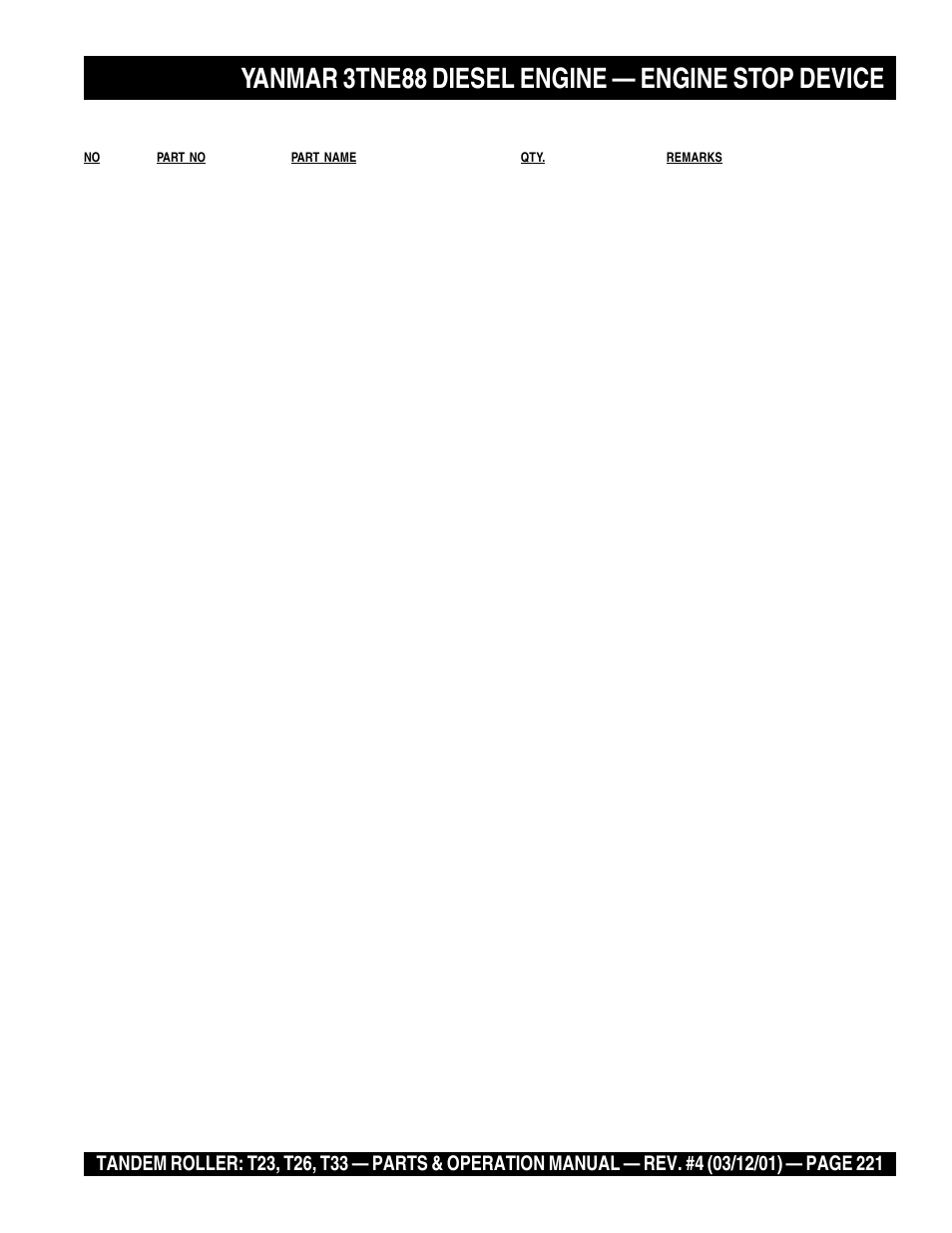 Yanmar 3tne88 diesel engine — engine stop device | Multiquip Rammax Tandem Vibratory Roller T23 User Manual | Page 221 / 232