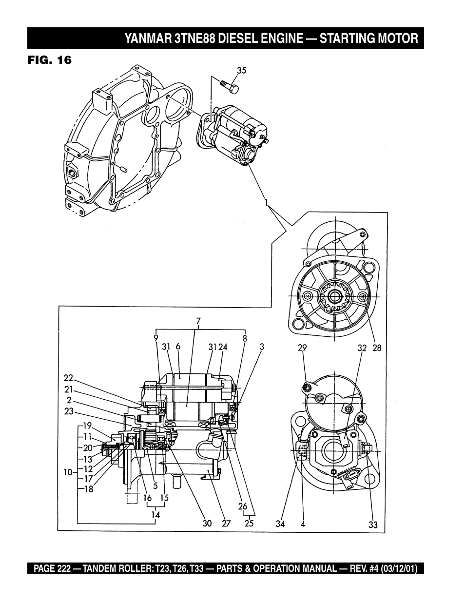 Yanmar 3tne88 diesel engine — starting motor | Multiquip Rammax Tandem Vibratory Roller T23 User Manual | Page 222 / 232