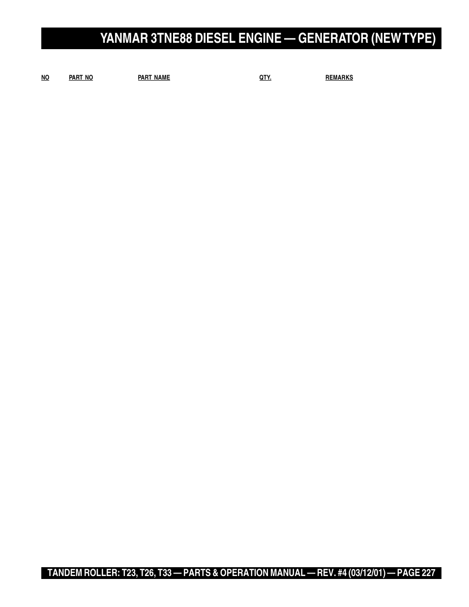 Yanmar 3tne88 diesel engine — generator (new type) | Multiquip Rammax Tandem Vibratory Roller T23 User Manual | Page 227 / 232