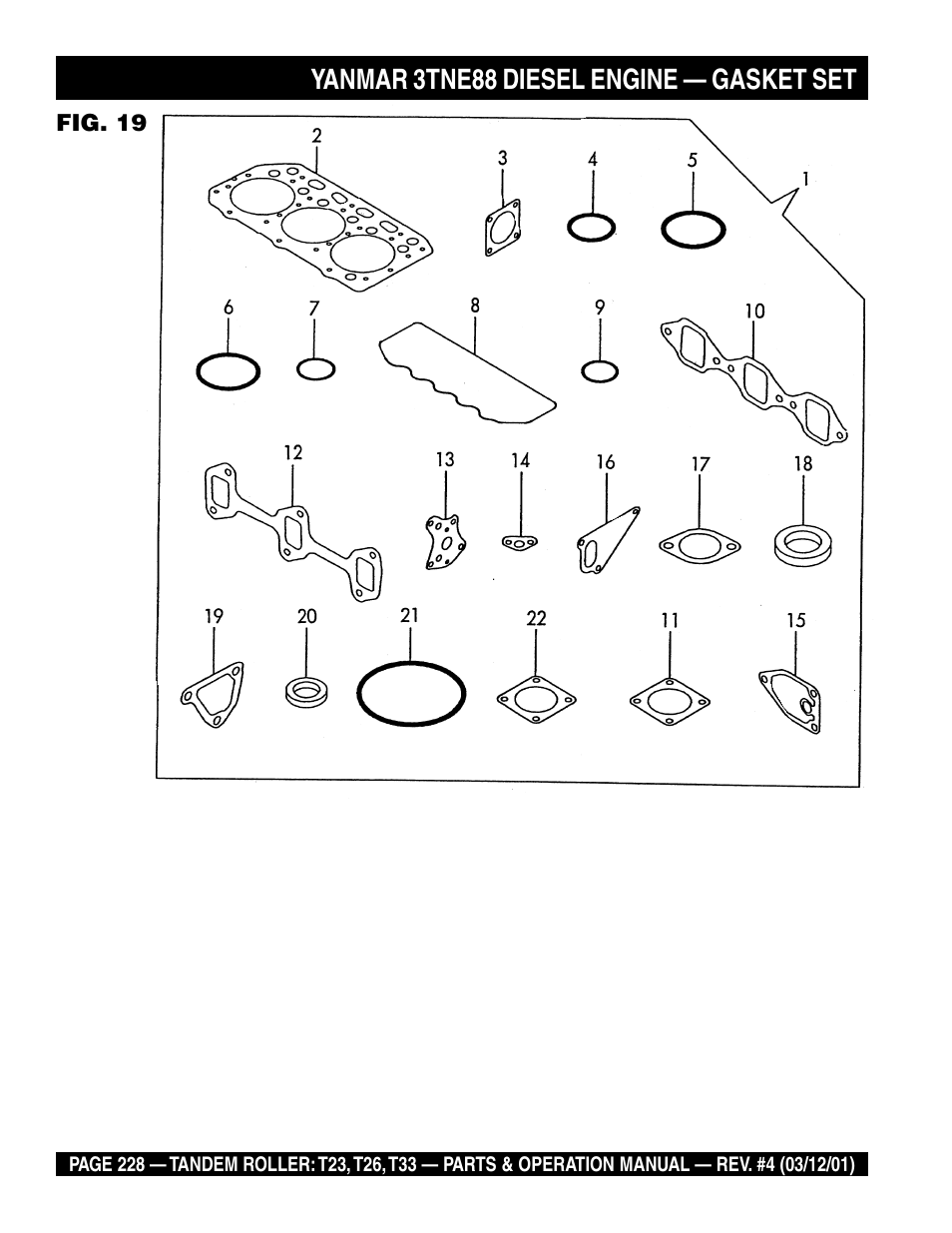 Yanmar 3tne88 diesel engine — gasket set | Multiquip Rammax Tandem Vibratory Roller T23 User Manual | Page 228 / 232