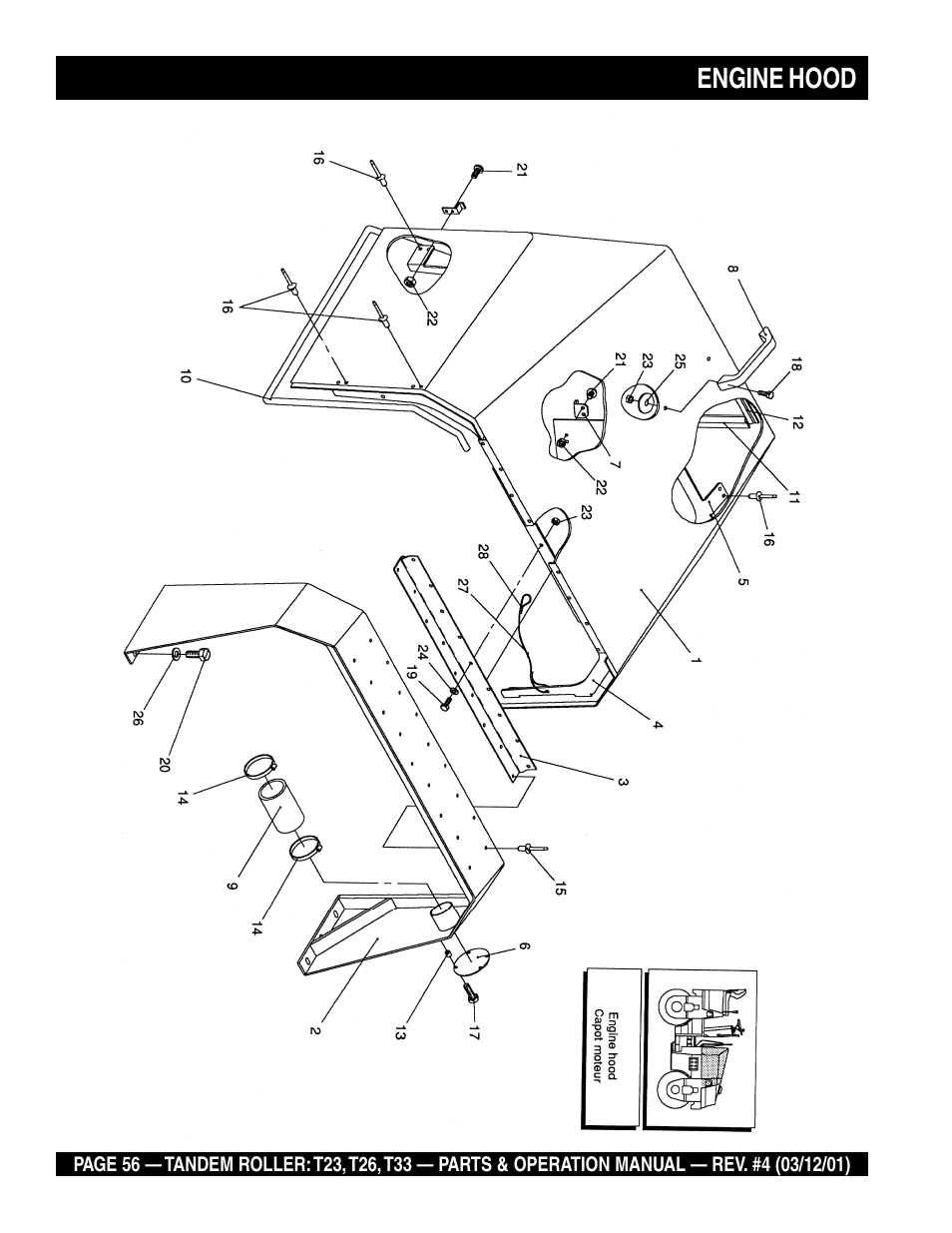 Engine hood | Multiquip Rammax Tandem Vibratory Roller T23 User Manual | Page 56 / 232