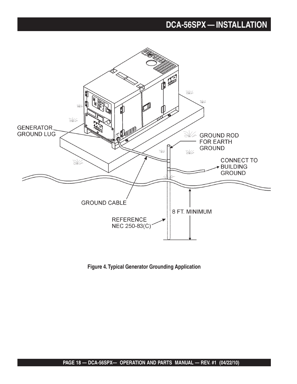 Dca-56spx — installation | Multiquip WHISPERWATTTM SERIES 60 Hz GENERATOR DCA-56SPX User Manual | Page 18 / 86