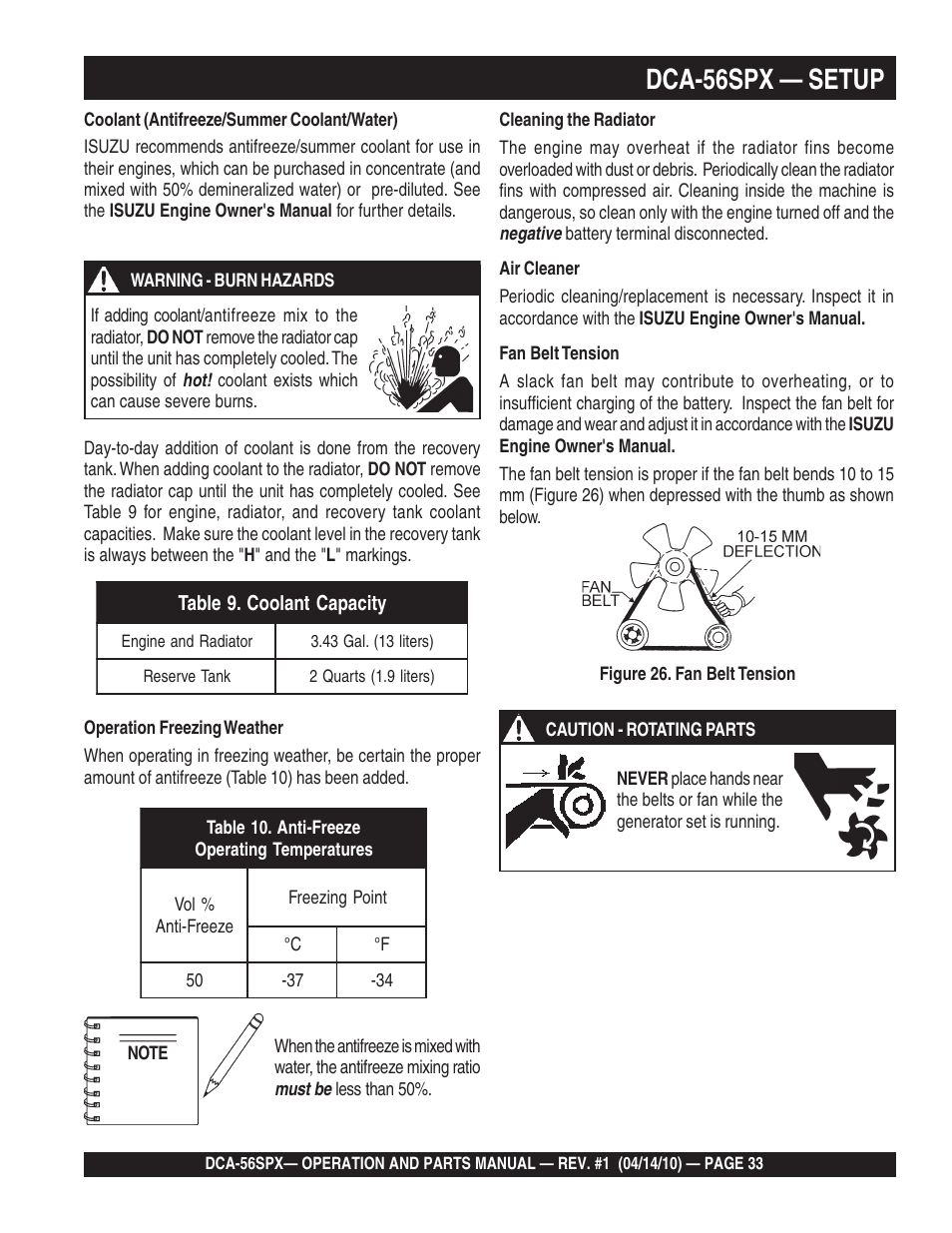 Dca-56spx — setup | Multiquip WHISPERWATTTM SERIES 60 Hz GENERATOR DCA-56SPX User Manual | Page 33 / 86