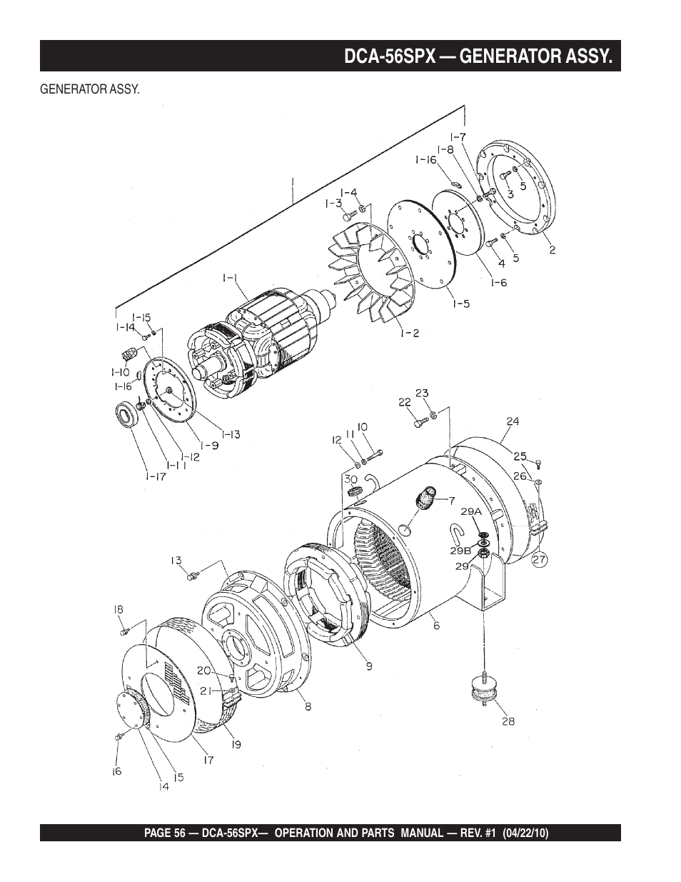 Dca-56spx — generator assy | Multiquip WHISPERWATTTM SERIES 60 Hz GENERATOR DCA-56SPX User Manual | Page 56 / 86