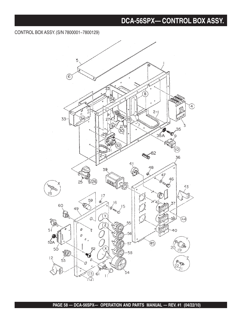 Dca-56spx— control box assy | Multiquip WHISPERWATTTM SERIES 60 Hz GENERATOR DCA-56SPX User Manual | Page 58 / 86