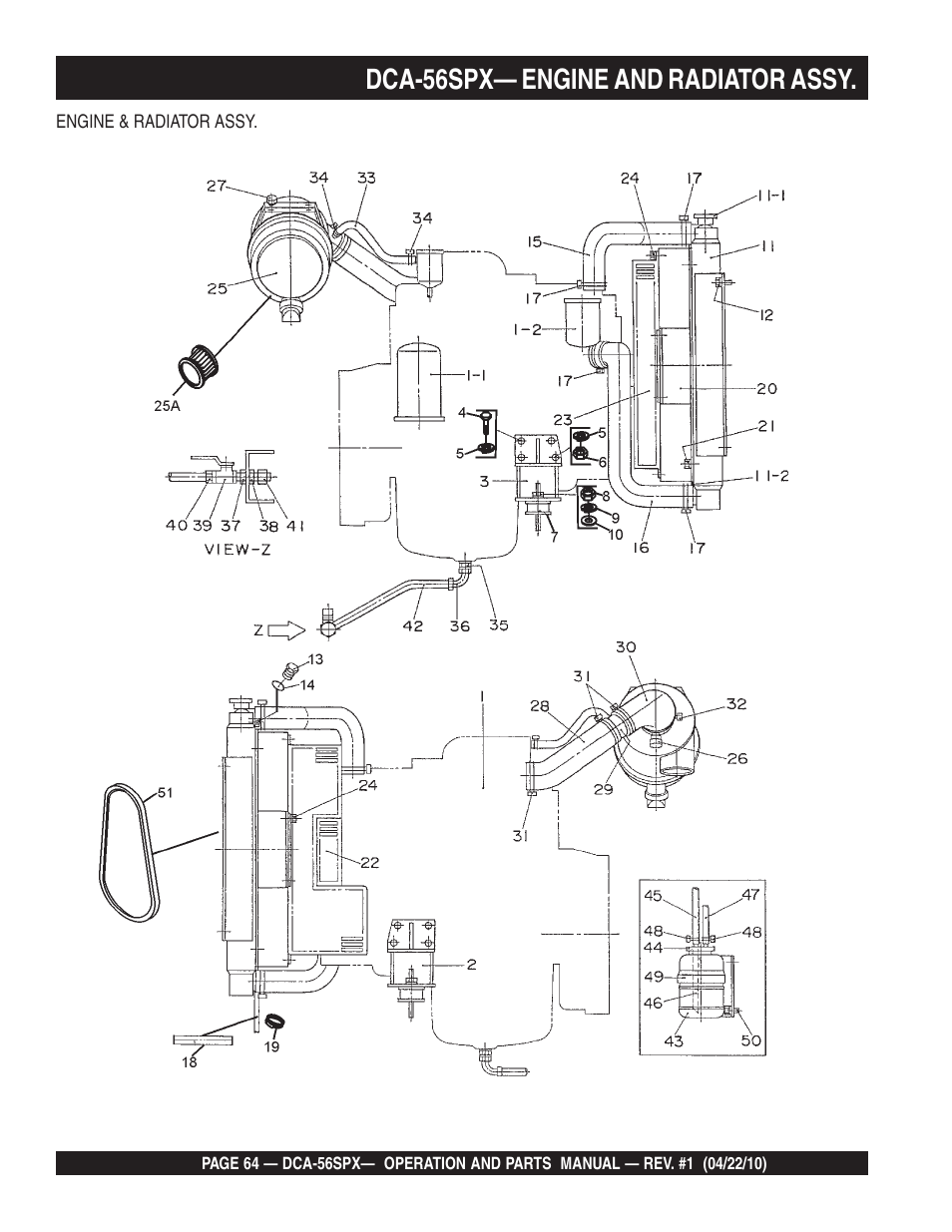 Dca-56spx— engine and radiator assy | Multiquip WHISPERWATTTM SERIES 60 Hz GENERATOR DCA-56SPX User Manual | Page 64 / 86