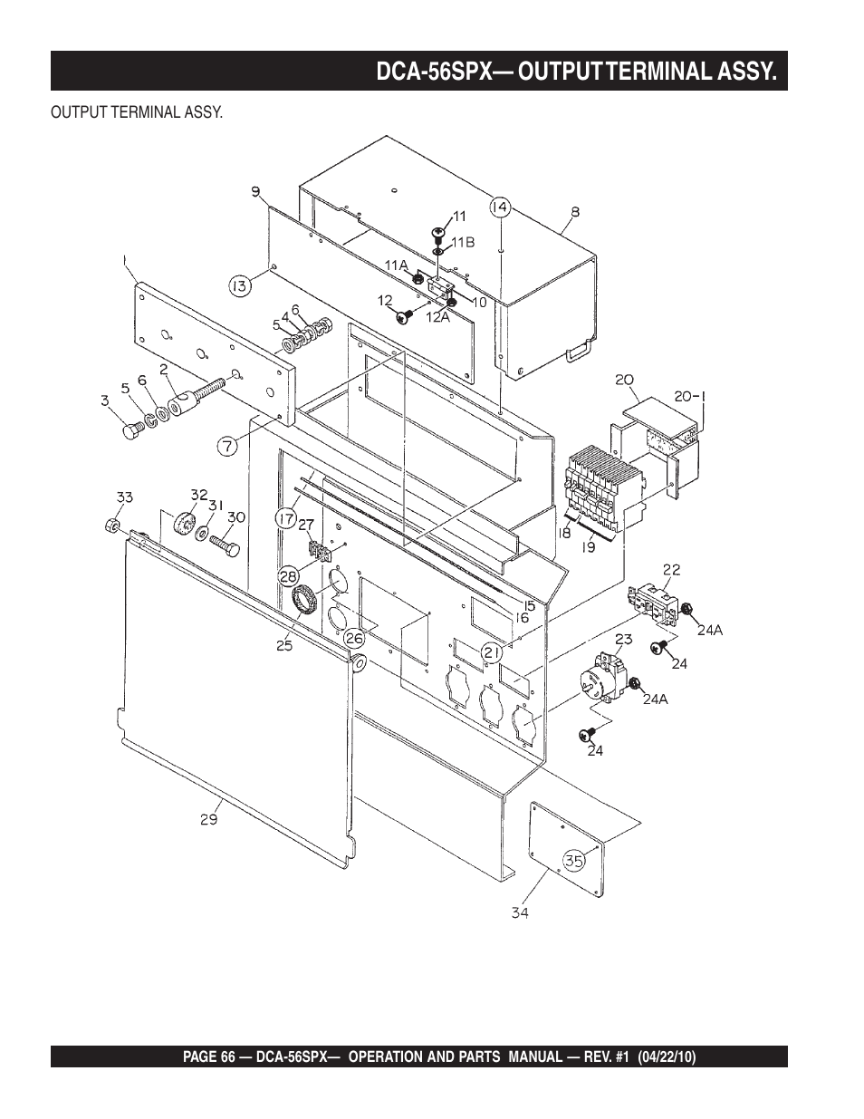 Dca-56spx— output terminal assy | Multiquip WHISPERWATTTM SERIES 60 Hz GENERATOR DCA-56SPX User Manual | Page 66 / 86