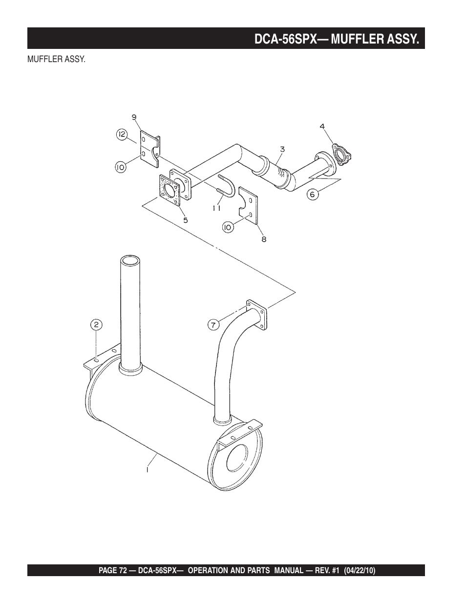 Dca-56spx— muffler assy | Multiquip WHISPERWATTTM SERIES 60 Hz GENERATOR DCA-56SPX User Manual | Page 72 / 86