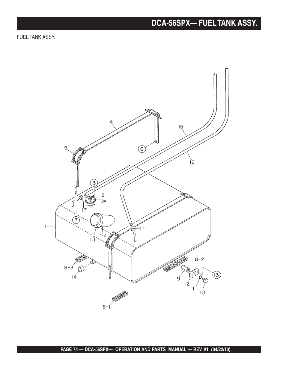 Dca-56spx— fuel tank assy | Multiquip WHISPERWATTTM SERIES 60 Hz GENERATOR DCA-56SPX User Manual | Page 74 / 86