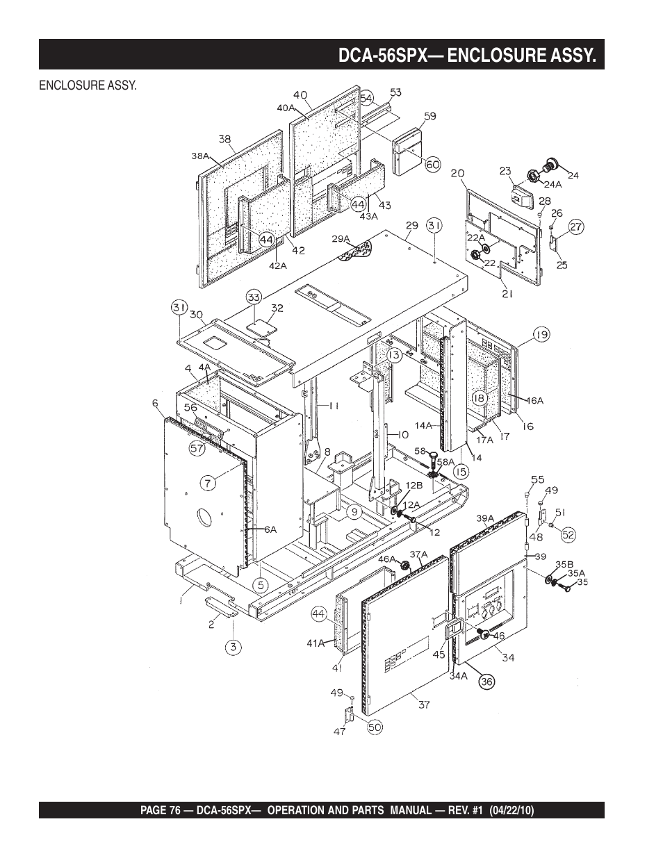 Dca-56spx— enclosure assy | Multiquip WHISPERWATTTM SERIES 60 Hz GENERATOR DCA-56SPX User Manual | Page 76 / 86