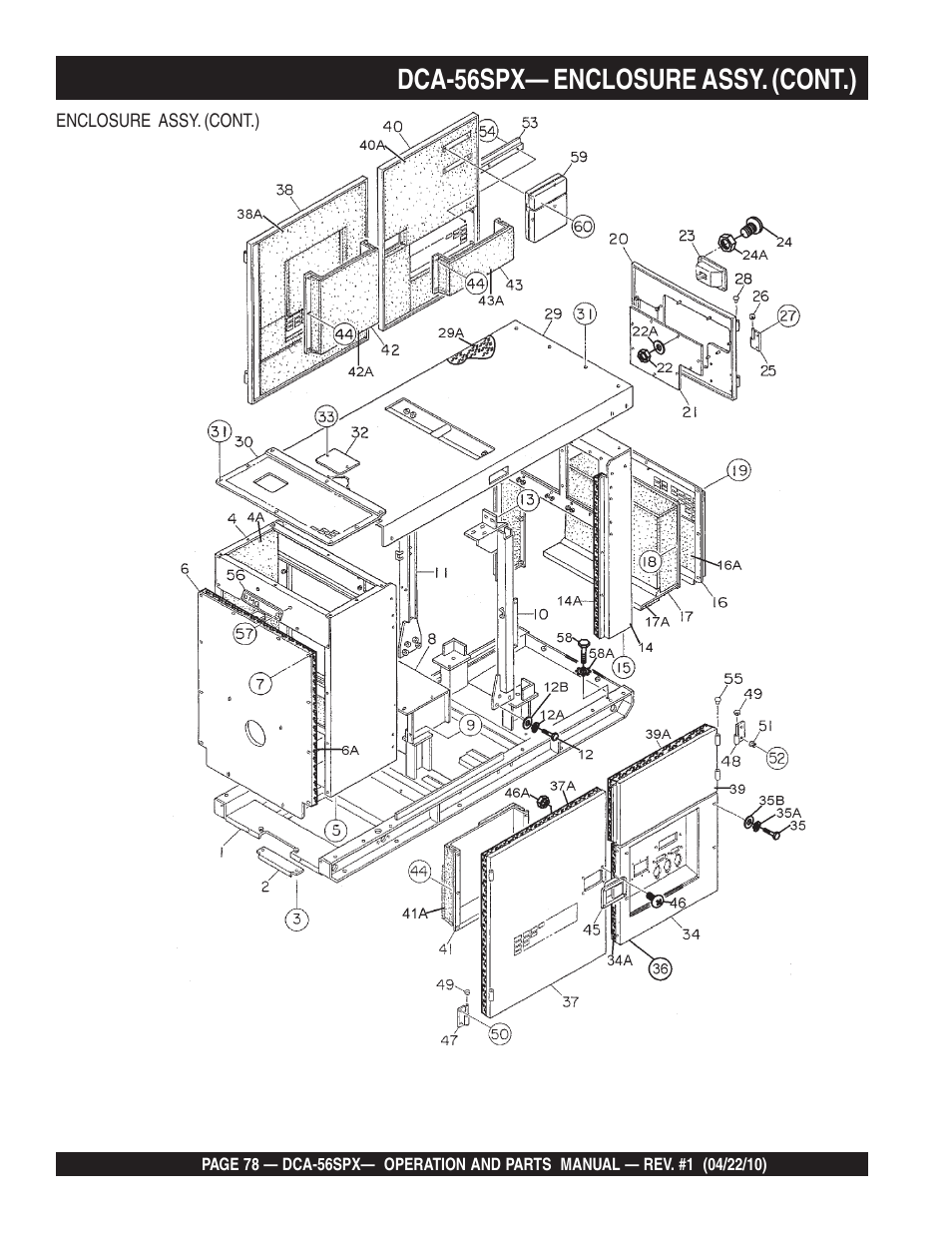 Dca-56spx— enclosure assy. (cont.) | Multiquip WHISPERWATTTM SERIES 60 Hz GENERATOR DCA-56SPX User Manual | Page 78 / 86