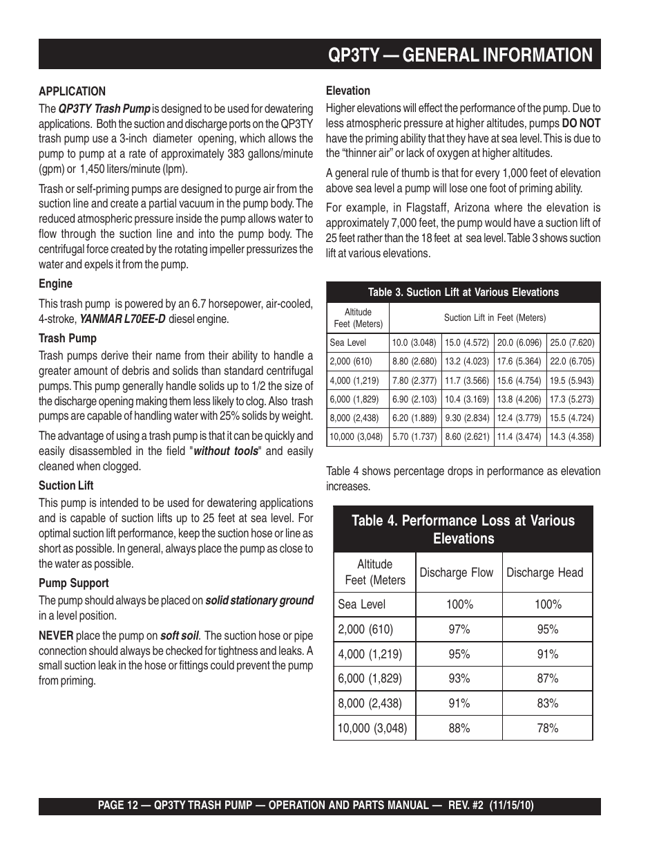 Qp3ty — general information | Multiquip Trash Pump QP3TY User Manual | Page 12 / 56