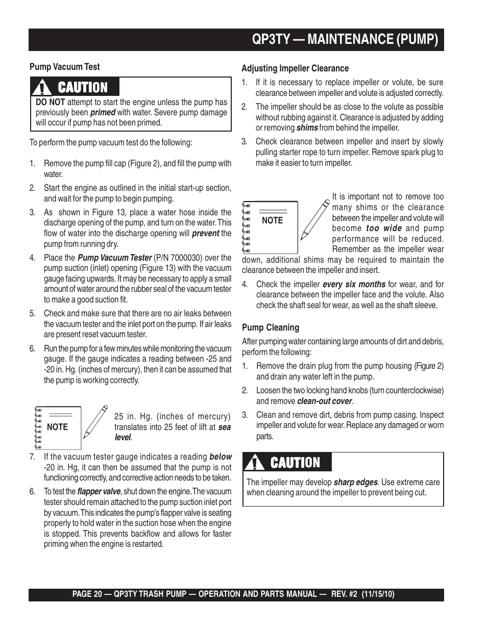 Qp3ty — maintenance (pump), Cauti, Cauti caution cauti cauti cauti cauti caution | Multiquip Trash Pump QP3TY User Manual | Page 20 / 56