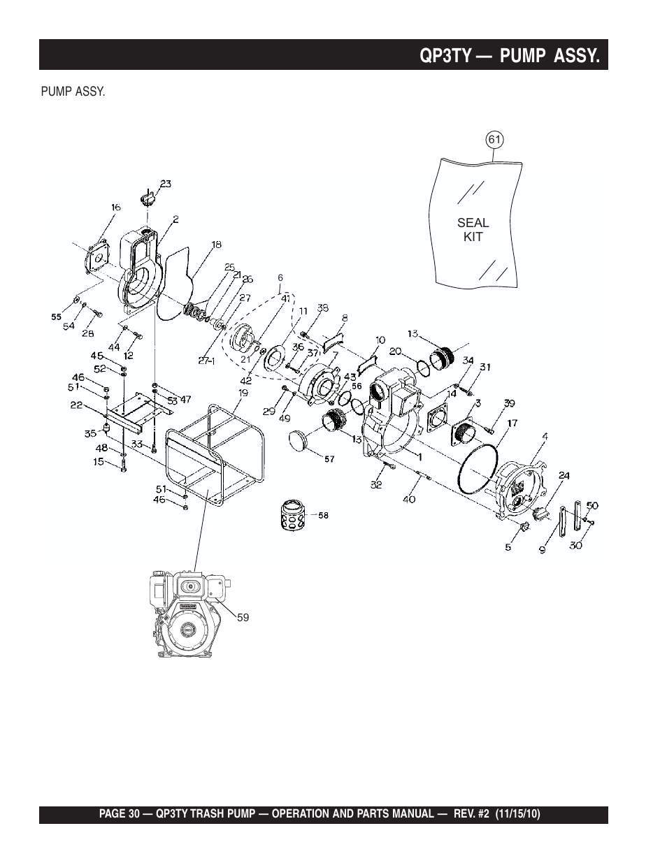 Qp3ty — pump assy | Multiquip Trash Pump QP3TY User Manual | Page 30 / 56