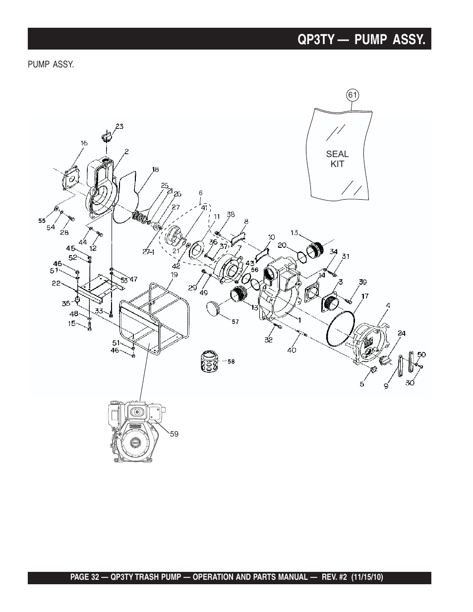 Qp3ty — pump assy | Multiquip Trash Pump QP3TY User Manual | Page 32 / 56