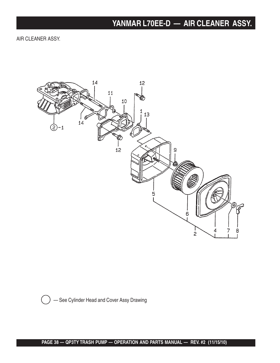 Yanmar l70ee-d — air cleaner assy | Multiquip Trash Pump QP3TY User Manual | Page 38 / 56