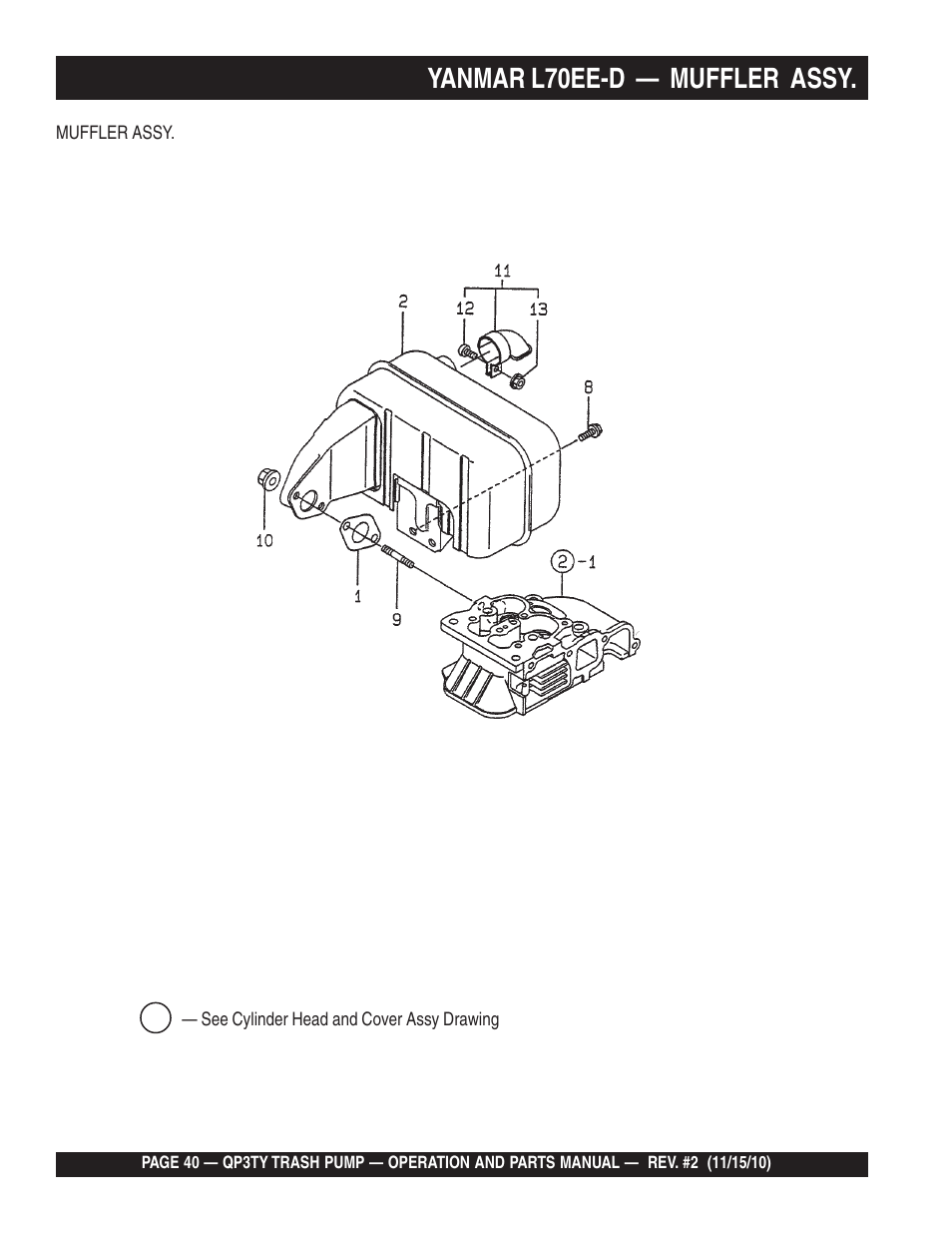 Yanmar l70ee-d — muffler assy | Multiquip Trash Pump QP3TY User Manual | Page 40 / 56