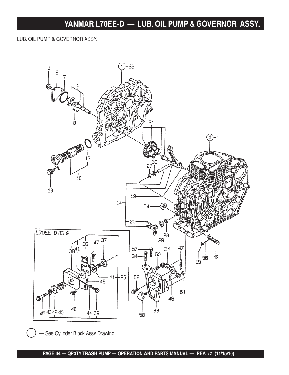 Yanmar l70ee-d — lub. oil pump & governor assy | Multiquip Trash Pump QP3TY User Manual | Page 44 / 56