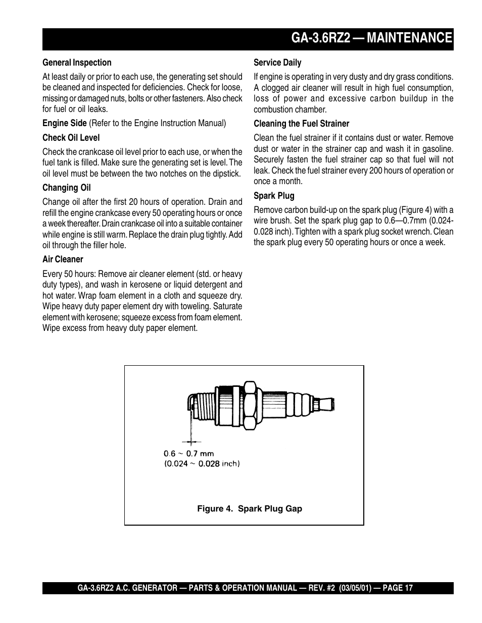 Ga-3.6rz2 — maintenance | Multiquip A.C. Generator GA-3.6RZ2 User Manual | Page 17 / 52