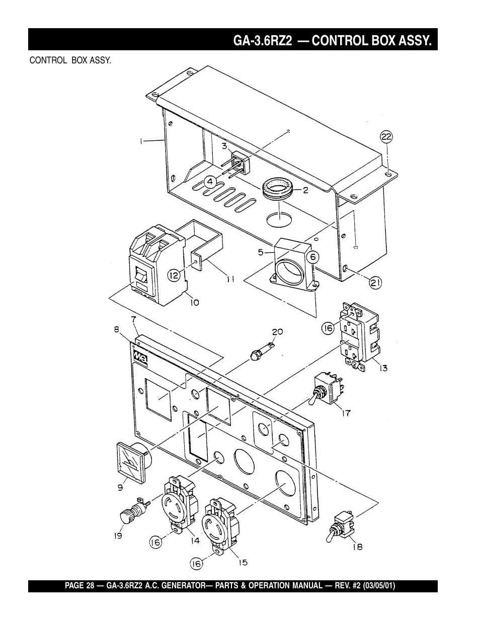 Ga-3.6rz2 — control box assy | Multiquip A.C. Generator GA-3.6RZ2 User Manual | Page 28 / 52