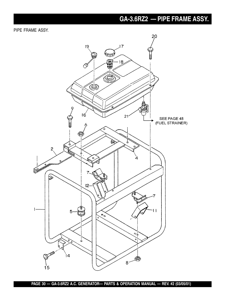 Ga-3.6rz2 — pipe frame assy | Multiquip A.C. Generator GA-3.6RZ2 User Manual | Page 30 / 52