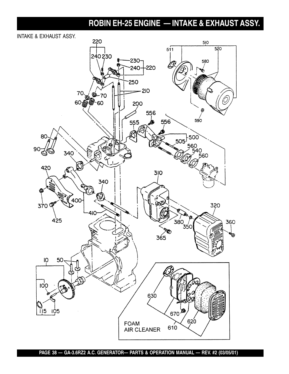 Robin eh-25 engine — intake & exhaust assy | Multiquip A.C. Generator GA-3.6RZ2 User Manual | Page 38 / 52