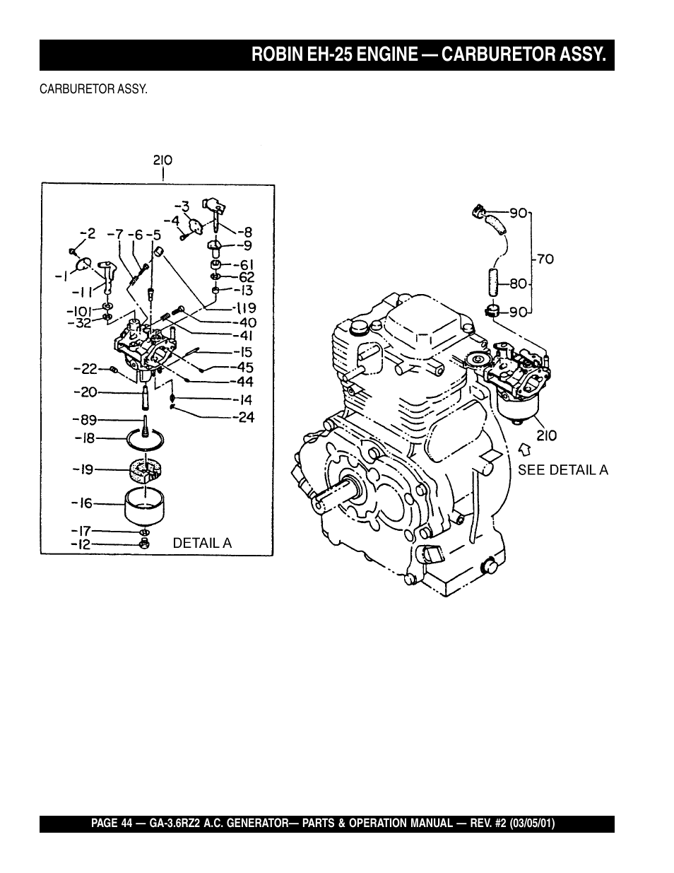 Robin eh-25 engine — carburetor assy | Multiquip A.C. Generator GA-3.6RZ2 User Manual | Page 44 / 52