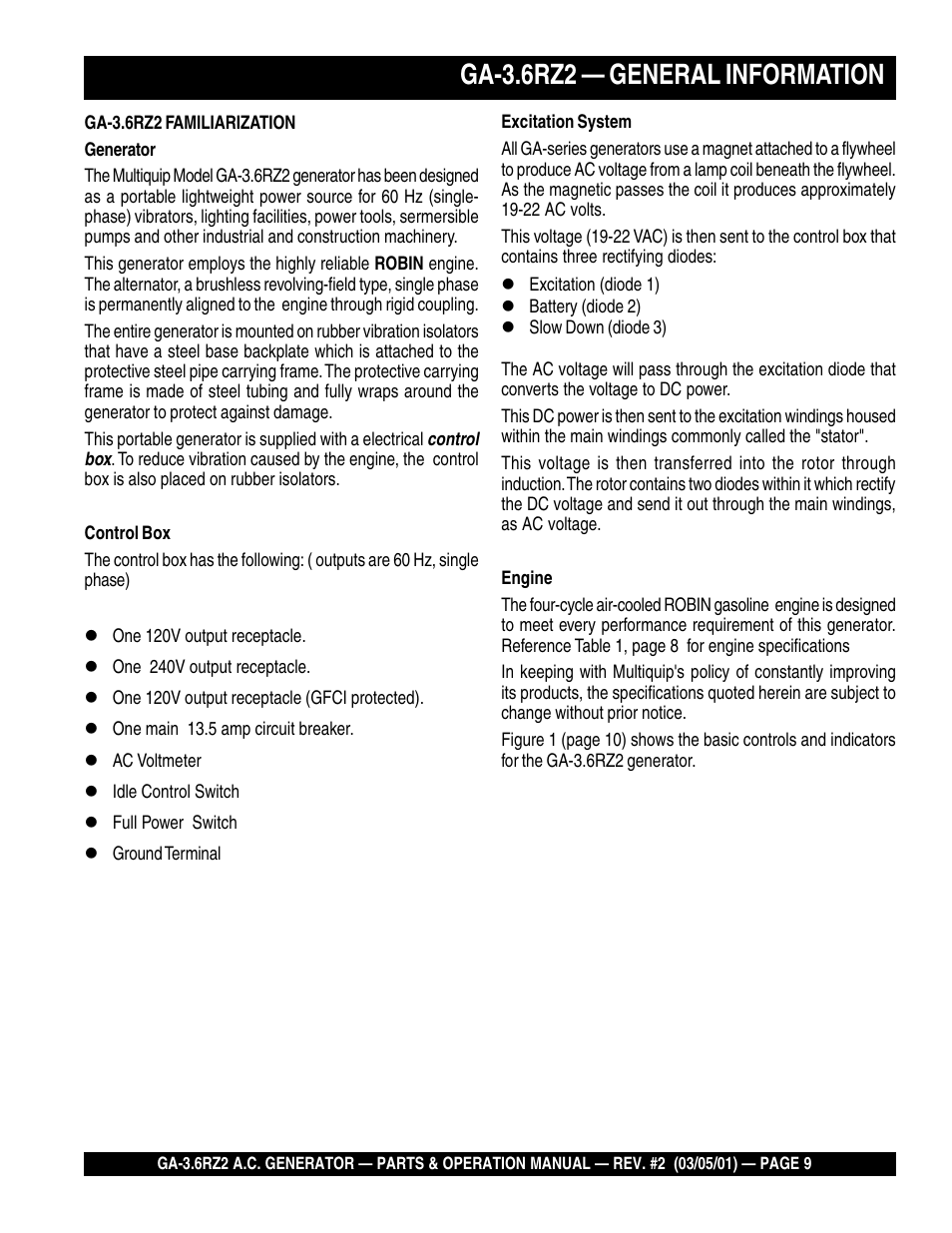 Ga-3.6rz2 — general information | Multiquip A.C. Generator GA-3.6RZ2 User Manual | Page 9 / 52