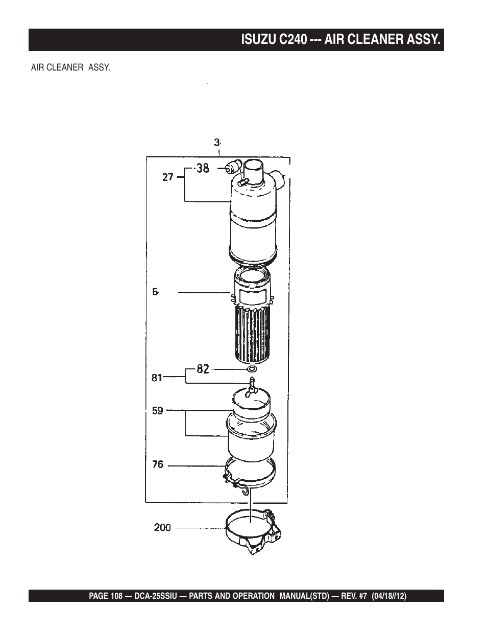Isuzu c240 --- air cleaner assy | Multiquip Wisperwatt Generator DCA25SSIU User Manual | Page 108 / 142