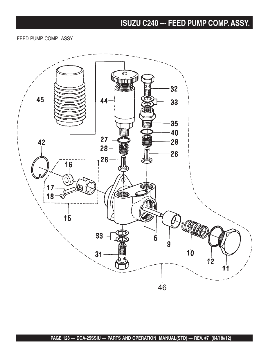 Isuzu c240 --- feed pump comp. assy | Multiquip Wisperwatt Generator DCA25SSIU User Manual | Page 128 / 142