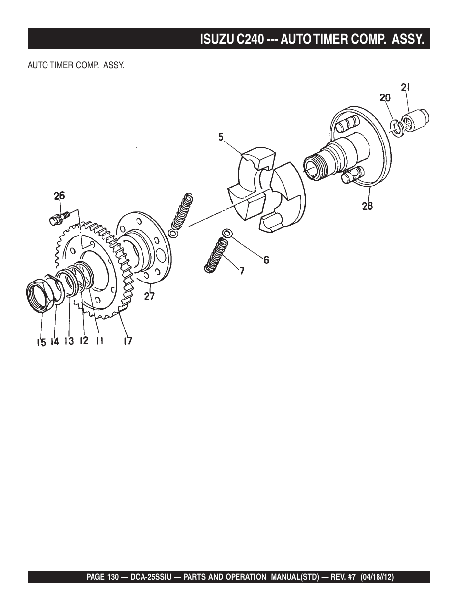 Isuzu c240 --- auto timer comp. assy | Multiquip Wisperwatt Generator DCA25SSIU User Manual | Page 130 / 142