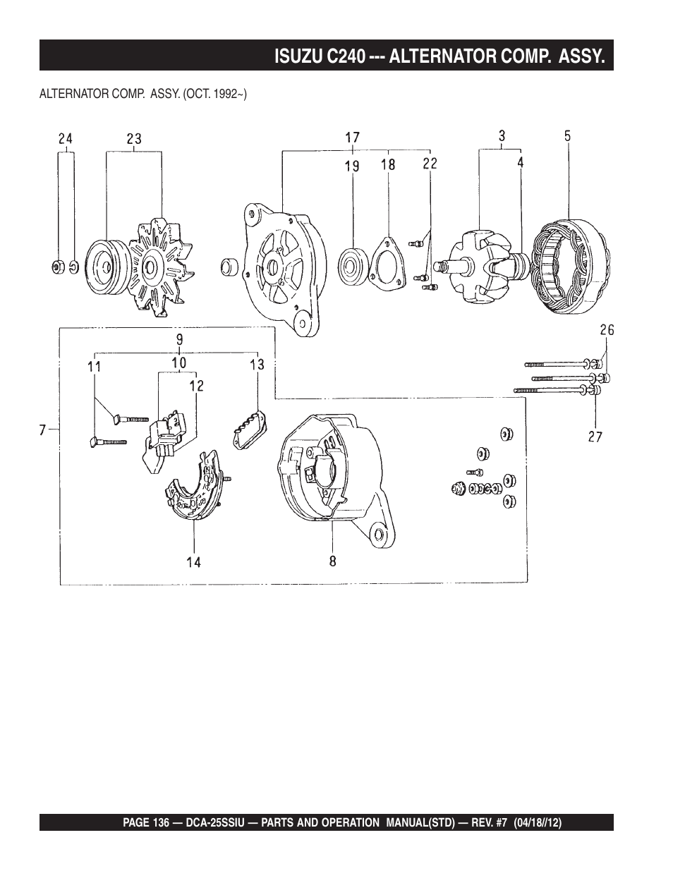 Isuzu c240 --- alternator comp. assy | Multiquip Wisperwatt Generator DCA25SSIU User Manual | Page 136 / 142