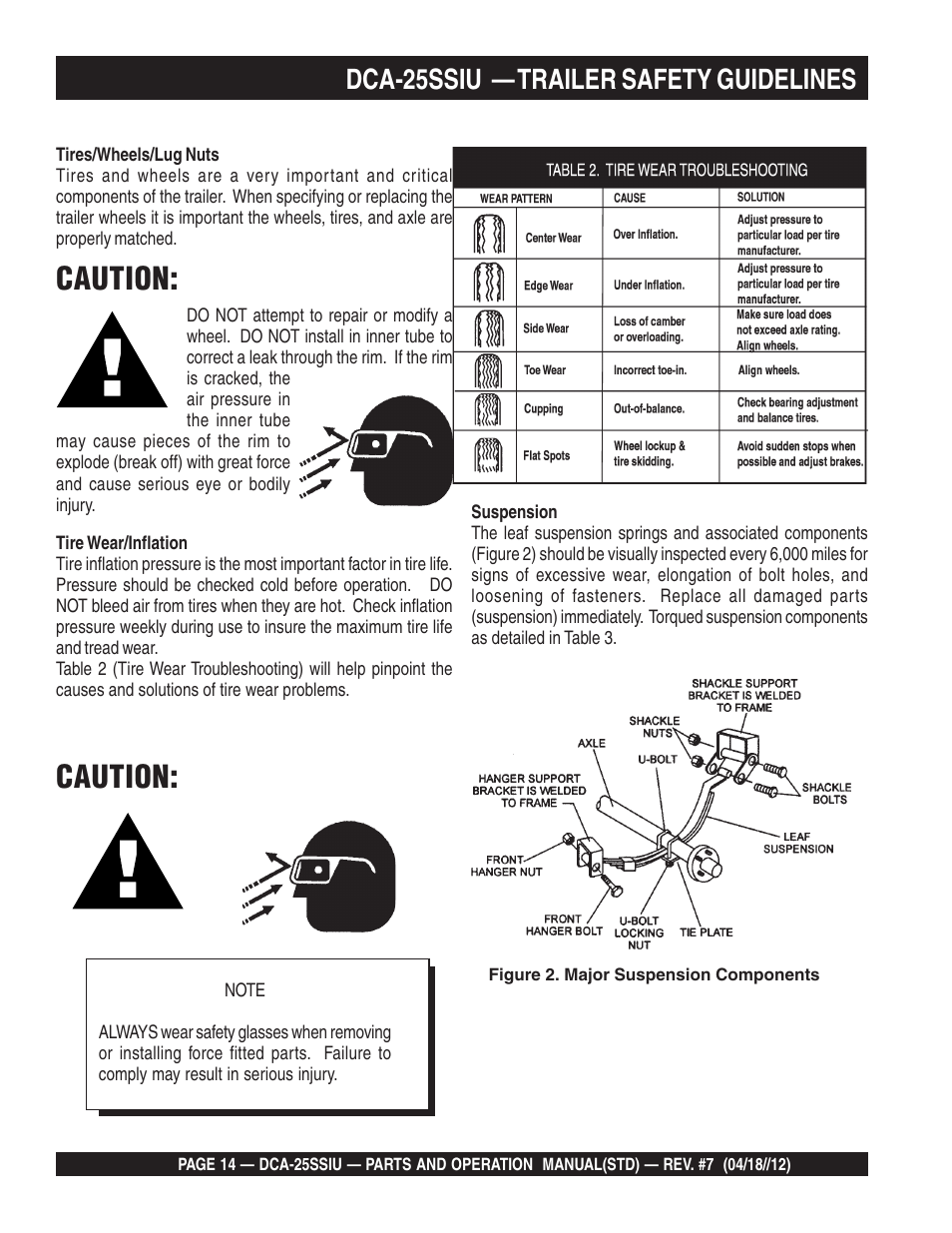 Caution, Dca-25ssiu — trailer safety guidelines | Multiquip Wisperwatt Generator DCA25SSIU User Manual | Page 14 / 142
