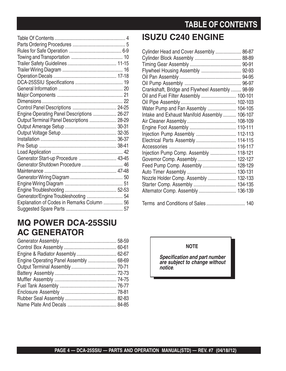 Multiquip Wisperwatt Generator DCA25SSIU User Manual | Page 4 / 142
