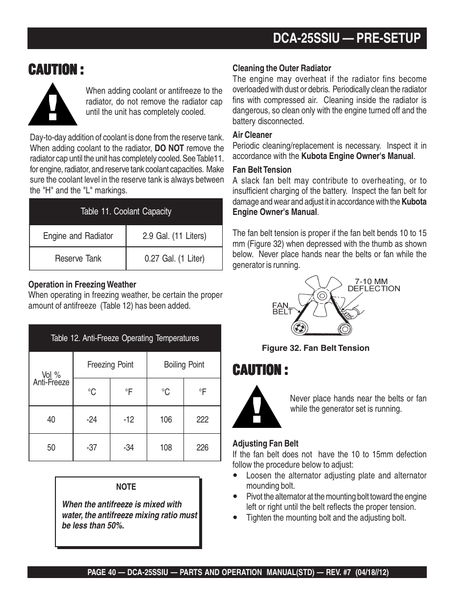 Dca-25ssiu — pre-setup, Caution | Multiquip Wisperwatt Generator DCA25SSIU User Manual | Page 40 / 142