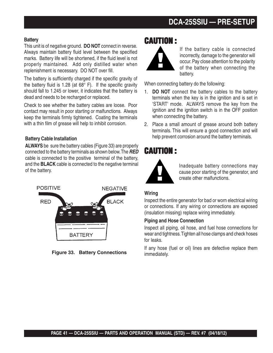 Dca-25ssiu — pre-setup, Caution | Multiquip Wisperwatt Generator DCA25SSIU User Manual | Page 41 / 142