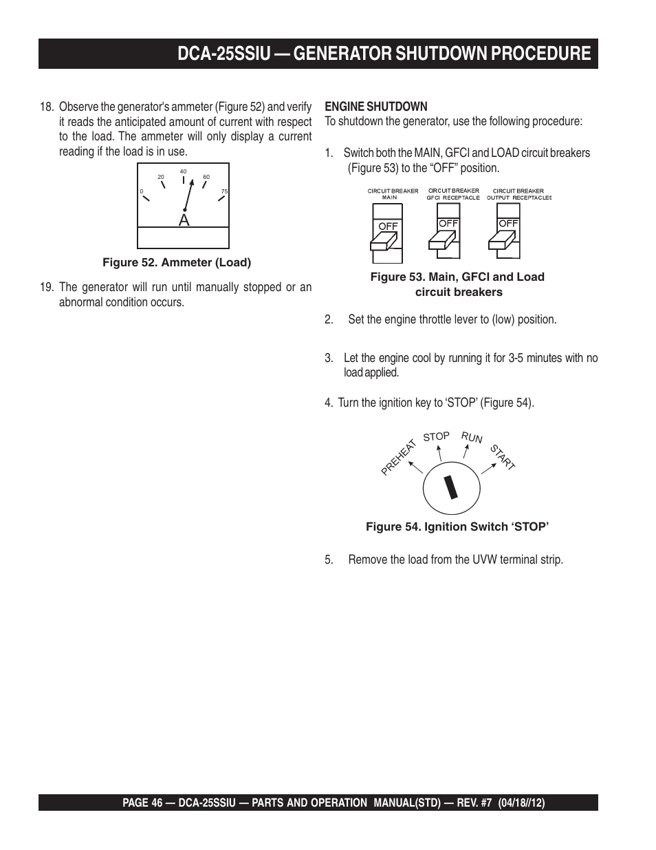 Dca-25ssiu — generator shutdown procedure | Multiquip Wisperwatt Generator DCA25SSIU User Manual | Page 46 / 142
