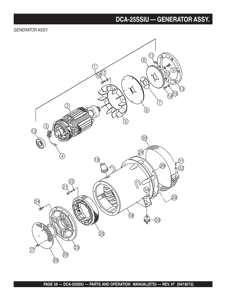 Dca-25ssiu --- generator assy | Multiquip Wisperwatt Generator DCA25SSIU User Manual | Page 58 / 142